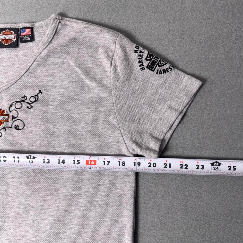 Harley-Davidson Womens V-Neck Embroidered Bar Shield Logo T-Shirt‎ Gray M USA - Picture 7 of 8